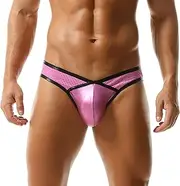 [BaronHong] Men's Bikini Briefs with Metallic Bulge Pouch, Low Waist Underwear (Pink, S), pink, Small