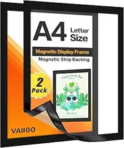 VAIIGO A4 Magnetic Display Frame for Fridge, 2Pack Magnetic Sign Holder, Picture Display Frame Document Paper Holder for Fridge Whiteboards and Metal Surfaces, Black