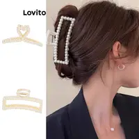 在飛比找蝦皮商城優惠-Lovito 女士優雅心型珍珠髮夾 LFA08031 (白色