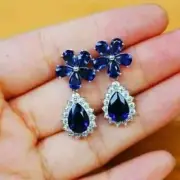 4.50Ct Pear Lab-Created Blue Sapphire Drop Dangle Earrings 14K White Gold Plated