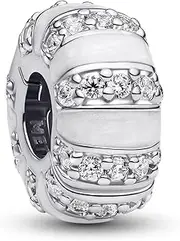 [PANDORA] Moments 793785C01 Sterling Silver Clip Charm with Zirconia Stones and Enamel Compatible Moments Bracelets, 9,2x9,2x4,7 mm, Sterling Silver, Cubic Zirconia