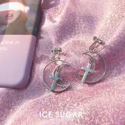 Cutout Moon Drop Earring Hook Earring - 1 Pair - Silver - One Size