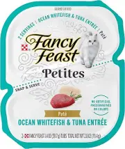 Purina Fancy Feast Petites Cat Food Pate, White Fish & Tuna, 12CT 24 Servings Bo