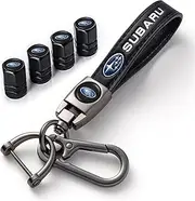 JINBAOZA for Subaru Keychain with Tire Valve Caps, Car Key Ring and Valve Stem Caps for Subaru Ascent BRZ Crosstrek Forester Impreza Legacy Outback WRX STI XV Crosstrek, Black, sibalu
