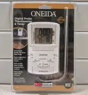 Oneida Digital Probe Oven Thermometer and Timer #31161 White Brand New Sealed