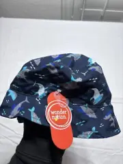Wonder Nation Boys Sun Hat Reversible Bucket One Size Blue Shark Print NWT