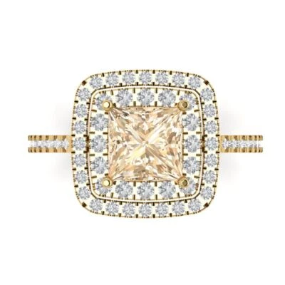 2.16Ct Princess Cut Natural Morganite Solid Gold Halo Engagement Promise Ring