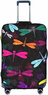[Pvinnk] Cute Dragonfly Print Protective Luggage Cover Elastic Washable Suitcase Protector Travel Gear Protector, White, Medium