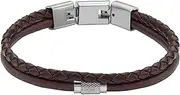 Fossil Men's Casual Stainless Steel and Genuine Leather Bracelet for Men