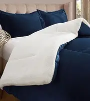 Elegant Comfort Super Soft Sherpa Comforter 3-Piece Set Premium Quality, Heavy Weight Reversible Down Alternative Micro-Suede, Sherpa Comforter, King, Midnight Navy