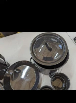 Camping Cookware. Hard Black Enamel Coated. Never Used. Good condition