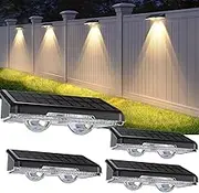 4 Pack Solar Fence Lights Outdoor -3000k/4500k/6500k 3 Color Mode， IP64 Waterproof Wireless Fence Solar Lights Outdoor for Outside Backyard Railing Step Deck Patio Decking Gate Yard Decoration
