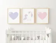 Set of 3 8x10 Unframed Unicorn Nursery Art Prints