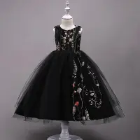 在飛比找Yahoo!奇摩拍賣優惠-新款黑色洋裝兒童禮服裙童裝繡花公主禮服裙紗裙兒童演出節日禮服