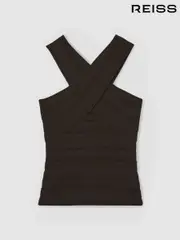 Reiss Chocolate Alex Cross Neck Textured Top (W31495) | $195