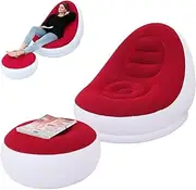 Inflatable Deck Chair with Household air Pump Blow Up Couch Lounger Sofa Set for Indoor Living Room Outdoor Travel Camping Picnic (Red)