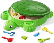 Turtle Sandbox with Lid, Sand Box with Cover incl 8 Sand Toys, Sensory Playsand Activity for Backyard, Summer Beach Indoor Outdoor Toys Gifts for Toddler 3-5
