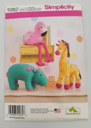 Simplicity Pattern #1082 Flamingo Hippo Giraffe Stuffed Animal NEW Uncut
