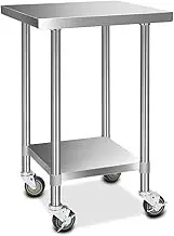 Kitchen Bench with Wheels 610x610mm Stainless Steel Portable Work Table