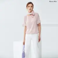 在飛比找momo購物網優惠-【Master Max】寬鬆感雙層波浪袖印花雪紡短袖上衣(8
