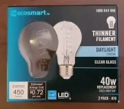 New 2pk EcoSmart 40-Watt Repl. A19 ENERGY STAR Dimmable LED Light Bulbs (5000k)