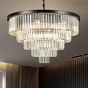 USOR 16 Lights Large Crystal Chandeliers D80cm H50cm Modern Luxury Flush Mount Ceiling Light Fixture 3 Colors Hanging Pendant K9 Crystal Chandeliers (Black+Clear Crystal, D80cm x H50cm)