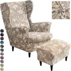 Wing Back Chair Covers And Ottoman Slipcover 3 Set Pieces Storage Stool Cover