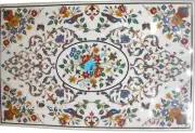 Gemstone Inlay Work Coffee Table Top for Office Rectangle Marble Dining Table