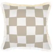 Cushion Cover-Coastal Fringe-Check Beige-45cm x 45cm