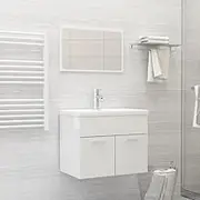 High Gloss White Bathroom Vanity Set with Sink Cabinet and Mirror - Modern Floating Design, Engineered Wood & Ceramic, 60cm