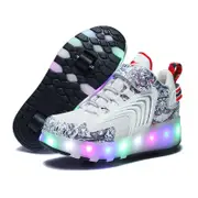 Roller Skate Sneaker Wheeled rechargeable LED Flash Light Sneakers Roller Skate Shoes For Kids With Double Wheel White