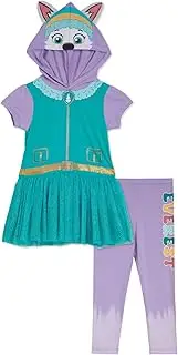 [PAW PATROL] Girls Hooded Cosplay T-Shirt Dress and Leggings Outfit Set Toddler to Little Kid Sizes (2T - 7-8)