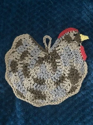 Handmade Crochet Chicken Rooster Hen Potholders Crocheted Trivets