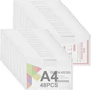 ASelected Pack of 48 A4 Document Folders, Filing, Document Folder with Press Stud A4 Document Bag with 11 Hole Edge, Transparent Transparent Pocket, Collector's Folder, A4 Press Stud for Organiser,