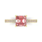 2.7Ct Asscher Cut Natural Garnet Gold Solitaire with Accents Engagement Ring