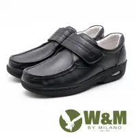 在飛比找momo購物網優惠-【W&M】皮質氣墊彈力魔鬼氈護士鞋 女鞋(黑)