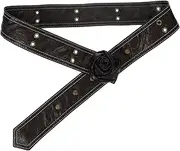 [Healvian] Women Adjustable Waist Belt with Rose Flower Snap Design for Dresses Costumes and Everyday Wear Vintage Floral Ladies Dress Belt Coffee Color