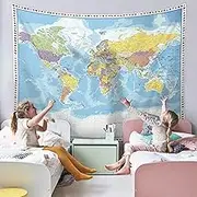 LC Creative Large World Map Tapestry Wall Hanging Tapestry World Map For Kids Educational Tapestry With Country Flags World Map for Classroom Decor Kids Room Home Traveling Geography Students 60x80 In, multi