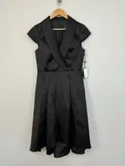 Adrianna Papell Women's High-Low Mikado Midi Dress Cap Sleeve Black Size 6