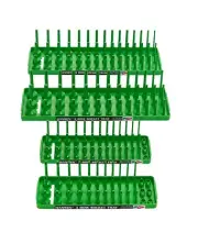 Hansen Global 92004 4pc 3-Row GREEN Socket Tray Set for SAE & METRIC 1/4" & 3/8"