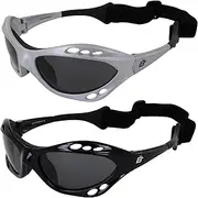 2 Pair Birdz Seahawk Polarized Sunglasses Floating Jet Ski Goggles Sport Kite-Boarding Surfing Kayaking1 Black with Smoke Lenses and 1 Silver Smoke Lenses