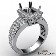 Emerald 1.55Ct Semi Mount Halo Pave Diamond Engagement 4 Row Ring 14k White Gold