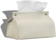 1Pcs Tissue Box Cover, Refined Modern PU Leather Tissue Box Holder Rectangular Tissue Box Covers for Kleenex, Napkin, Tissue Holder for Bathroom Car Home Office (Beige)