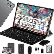 New 2024 10 Inch Android 14 Tablet with 20GB RAM 128GB ROM WiFi 6, 5G+2.4G WiFi, Octa-Core, GMS Certified, Widevine L1, Bluetooth 5.0, Touch Tablet with Keyboard | Mouse | Case – Grey