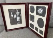 Vintage MCM Teak Red Wood Hinged Collage Dual Picture Frame Rounded Corners New