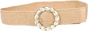 [Minkissy] Women Wide Stretch Elastic Belt with Natural Round Buckle and Unique Shell Decoration for Vacation Outfits and Dresses Comfortable Fit for Various Waist