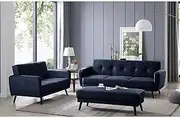 Linen and Velvet Fabric Sofa Bed 6 Seater Set Ottoman Modular Lounge Chaise Futon Couch, Navy