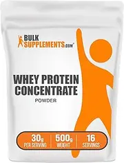 BulkSupplements.com Whey Protein Concentrate Powder - Protein Powder Unflavored, Flavorless Protein Powder, Whey Protein Powder - Pure Protein Powder, 30g per Serving, 500g (1.1 lbs)