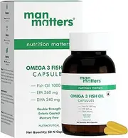Green Velly Man Matterrs 7X Purified Omega 3 Fish Oil Softgel Capsules (1000mg Omega 3 with 360 mg EPA & 240 mg DHA) | for Brain, Heart, Eyes, and Joints Health | Refined Taste & Smell | 60 Capsules