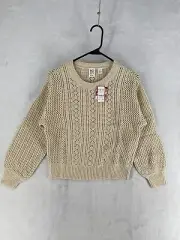 Roxy Sweater Women's XS Tan Daybreak Open Knit Sheer Round Neck Pullover $60